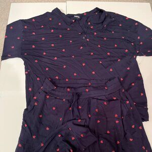 Heart Pajamas -Gap Body Blue and Red Heart Two Piece Cozy Pajama Set XS Small 💗